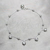 Sterling Silver Fancy Anklet, Heart and Ball Design, Polished, Silver Finish, 03.409.0040.10