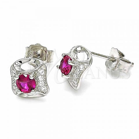 Sterling Silver Stud Earring, with Ruby and White Cubic Zirconia, Polished, Rhodium Finish, 02.367.0024.1