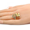 Oro Laminado Multi Stone Ring, Gold Filled Style Butterfly Design, with White Crystal, Polished, Golden Finish, 01.241.0026.09 (Size 9)