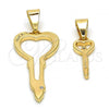Oro Laminado Fancy Pendant, Gold Filled Style key and Love Design, with White Crystal, Polished, Golden Finish, 05.179.0055