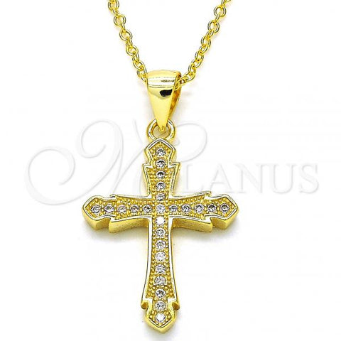 Sterling Silver Pendant Necklace, Cross Design, with White Micro Pave, Polished, Golden Finish, 04.336.0125.2.16