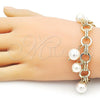 Oro Laminado Charm Bracelet, Gold Filled Style Rolo and Ball Design, with Ivory Pearl, Polished, Golden Finish, 03.331.0268.08