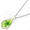 Gold Tone Pendant Necklace, Flower Design, with Green Azavache, Polished, Rhodium Finish, 04.276.0017.18.GT