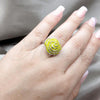 Stainless Steel Elegant Ring, Flower Design, Yellow Enamel Finish, Two Tone, 01.63.0712.08