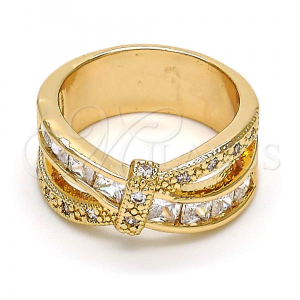 Oro Laminado Multi Stone Ring, Gold Filled Style with White Cubic Zirconia, Polished, Golden Finish, 01.210.0045.8.08 (Size 8)