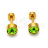 Stainless Steel Stud Earring, with Light Green Crystal, Polished, Golden Finish, 02.271.0008.3