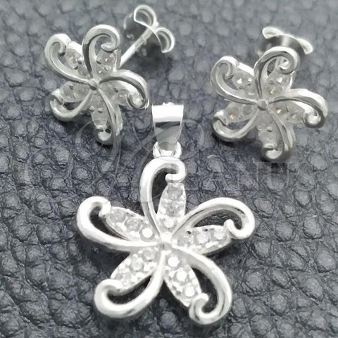 Sterling Silver Earring and Pendant Adult Set, Flower Design, Polished, Silver Finish, 10.398.0013