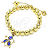 Oro Laminado Adjustable Bolo Bracelet, Gold Filled Style Turtle and Ball Design, with White Crystal, Blue Enamel Finish, Golden Finish, 03.63.2034.1.08