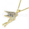 Oro Laminado Pendant Necklace, Gold Filled Style Angel Design, with Multicolor Micro Pave, Polished, Golden Finish, 04.344.0021.2.20