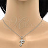 Stainless Steel Pendant Necklace, Initials and Rolo Design, with White Crystal, Polished, Steel Finish, 04.238.0005.1.18