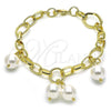 Oro Laminado Charm Bracelet, Gold Filled Style Ball and Rolo Design, with Ivory Pearl, Polished, Golden Finish, 03.331.0269.08