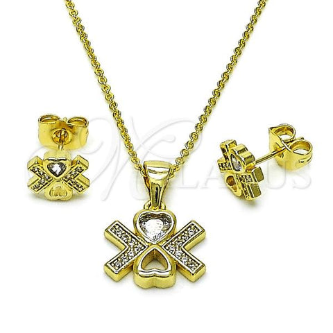 Oro Laminado Earring and Pendant Adult Set, Gold Filled Style Heart Design, with White Cubic Zirconia and White Micro Pave, Polished, Golden Finish, 10.156.0493