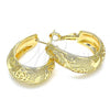Oro Laminado Huggie Hoop, Gold Filled Style Flower and Heart Design, Polished, Golden Finish, 02.163.0088.25