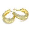 Oro Laminado Huggie Hoop, Gold Filled Style Chunky and Heart Design, Polished, Golden Finish, 02.163.0088.25