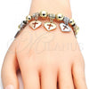 Oro Laminado Charm Bracelet, Gold Filled Style Heart and Cross Design, Polished, Tricolor, 03.63.1924.1.08