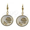 Oro Laminado Dangle Earring, Gold Filled Style Flower Design, Polished, Golden Finish, 69.012