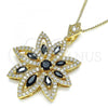 Oro Laminado Pendant Necklace, Gold Filled Style Leaf Design, with Black and White Cubic Zirconia, Polished, Golden Finish, 04.283.0018.20