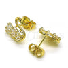 Oro Laminado Stud Earring, Gold Filled Style Swan Design, with White Cubic Zirconia, Polished, Golden Finish, 02.210.0748