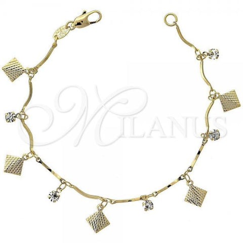 Oro Laminado Charm Bracelet, Gold Filled Style with White Cubic Zirconia, Diamond Cutting Finish, Golden Finish, 03.63.1060.07