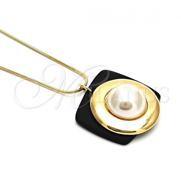 Oro Laminado Pendant Necklace, Gold Filled Style with Ivory Pearl, Polished, Golden Finish, 04.182.0050.30
