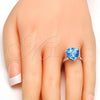 Rhodium Plated Multi Stone Ring, with Aquamarine Swarovski Crystals, Polished, Rhodium Finish, 01.239.0005.2 (One size fits all)