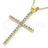 Oro Laminado Religious Pendant, Gold Filled Style Cross Design, with White Micro Pave, Polished, Golden Finish, 05.342.0057