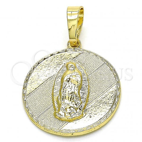 Oro Laminado Religious Pendant, Gold Filled Style Guadalupe Design, Polished, Golden Finish, 05.213.0052
