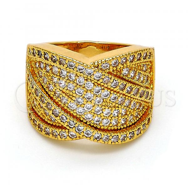 Oro Laminado Multi Stone Ring, Gold Filled Style with White Micro Pave, Polished, Golden Finish, 01.266.0004.07 (Size 7)