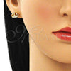 Oro Laminado Stud Earring, Gold Filled Style Crown Design, with White Micro Pave, Polished, Golden Finish, 02.342.0126