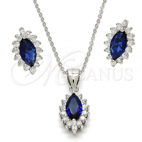 Sterling Silver Earring and Pendant Adult Set, with Sapphire Blue and White Cubic Zirconia, Polished, Rhodium Finish, 10.175.0056.3