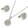 Sterling Silver Earring and Pendant Adult Set, Flower Design, with White Cubic Zirconia, Polished, Rhodium Finish, 10.175.0048