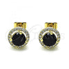 Oro Laminado Stud Earring, Gold Filled Style with Black Cubic Zirconia and White Micro Pave, Polished, Golden Finish, 02.344.0102.4