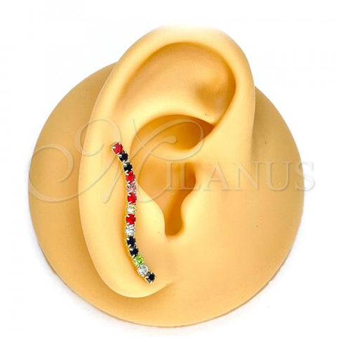 Oro Laminado Stud Earring, Gold Filled Style with Multicolor Cubic Zirconia, Polished, Golden Finish, 02.09.0215