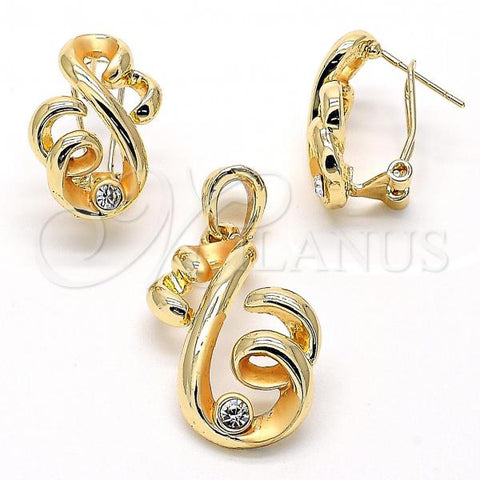 Oro Laminado Earring and Pendant Adult Set, Gold Filled Style with Golden Crystal, Polished, Golden Finish, 10.59.0190