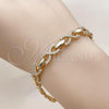 Oro Laminado Tennis Bracelet, Gold Filled Style Infinite and Hugs and Kisses Design, with White Cubic Zirconia, Polished, Golden Finish, 03.283.0458.07