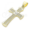 Oro Laminado Religious Pendant, Gold Filled Style Cross Design, with White Crystal, Polished, Golden Finish, 05.213.0081