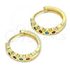 Oro Laminado Huggie Hoop, Gold Filled Style with Multicolor Cubic Zirconia, Polished, Golden Finish, 02.210.0553.4.15