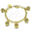 Oro Laminado Charm Bracelet, Gold Filled Style Heart Design, Polished, Golden Finish, 03.331.0222.08