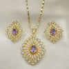 Oro Laminado Earring and Pendant Adult Set, Gold Filled Style with Amethyst Crystal and White Cubic Zirconia, Polished, Golden Finish, 10.160.0062.1