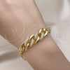 Oro Laminado Fancy Bracelet, Gold Filled Style Curb Design, with White Micro Pave, Polished, Golden Finish, 03.283.0270.07