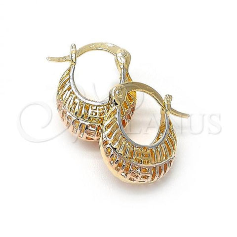 Oro Laminado Small Hoop, Gold Filled Style Filigree Design, Polished, Tricolor, 5.151.025