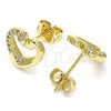 Oro Laminado Stud Earring, Gold Filled Style Heart and Swan Design, with White Micro Pave, Polished, Golden Finish, 02.342.0087