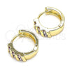 Oro Laminado Huggie Hoop, Gold Filled Style with Amethyst Cubic Zirconia, Polished, Golden Finish, 02.210.0609.1.12