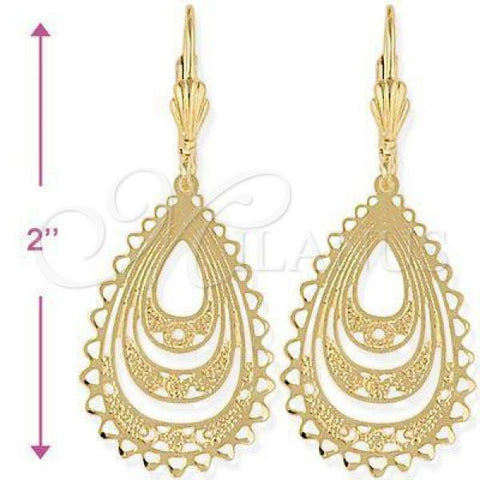 Oro Laminado Dangle Earring, Gold Filled Style Filigree Design, Golden Finish, 5.098.012