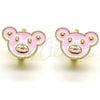 Oro Laminado Huggie Hoop, Gold Filled Style Teddy Bear Design, Pink Enamel Finish, Golden Finish, 02.210.0787.1.10