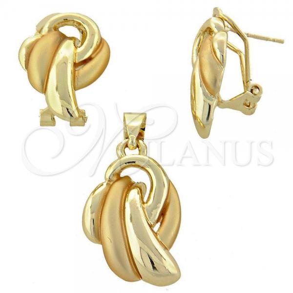 Oro Laminado Earring and Pendant Adult Set, Gold Filled Style Matte Finish, Golden Finish, 10.59.0140