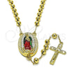 Oro Laminado Medium Rosary, Gold Filled Style Guadalupe and Ball Design, Polished, Tricolor, 09.411.0007.24