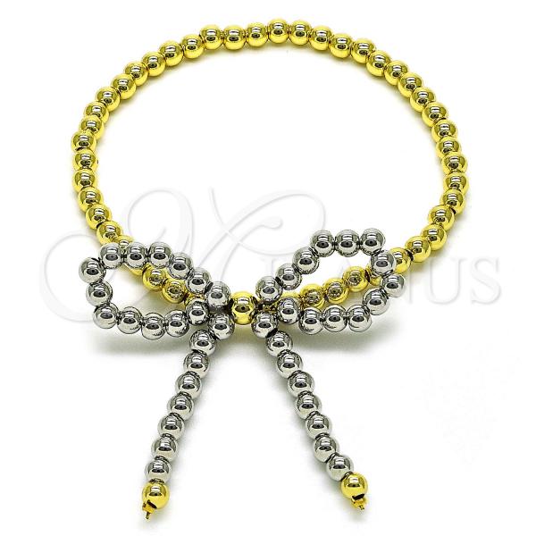 Oro Laminado Fancy Bracelet, Gold Filled Style Bow and Ball Design, Polished, Two Tone, 03.341.0220.07