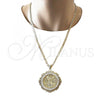 Oro Laminado Religious Pendant, Gold Filled Style Centenario Coin and Angel Design, with White Cubic Zirconia, Polished, Golden Finish, 05.253.0079