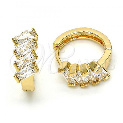 Oro Laminado Huggie Hoop, Gold Filled Style with White Cubic Zirconia, Polished, Golden Finish, 02.210.0031.15